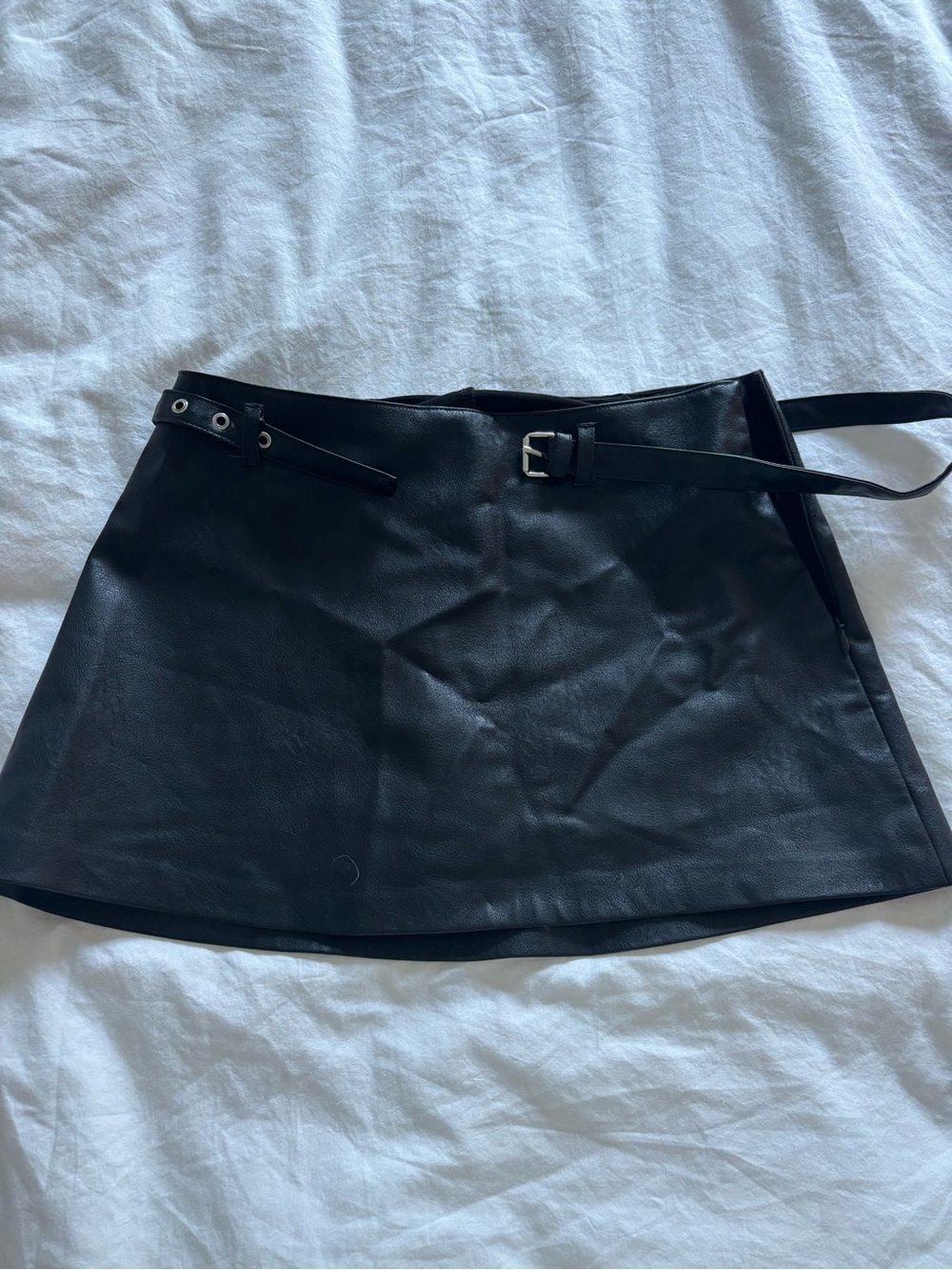 Garage Black Faux Leather Mini Skirt with Buckle Straps
